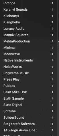 Lista zewnętrznych VST